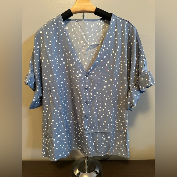 Blue Polka Dot V-Neck XL NIP - Picture 3 of 14